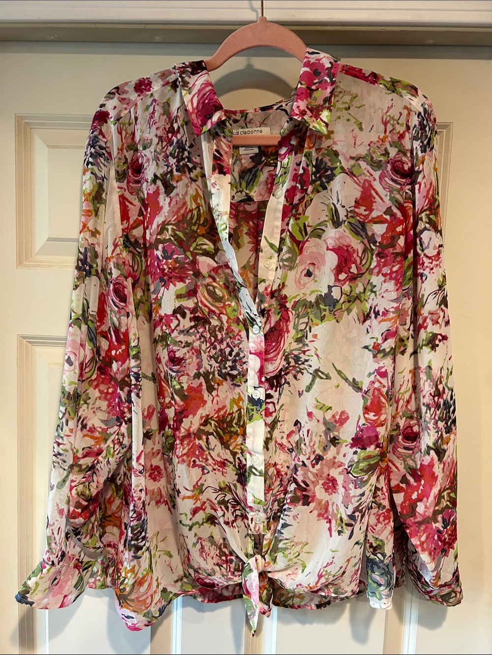 2X | Liz Claiborne Floral Button Tie Front Blouse
